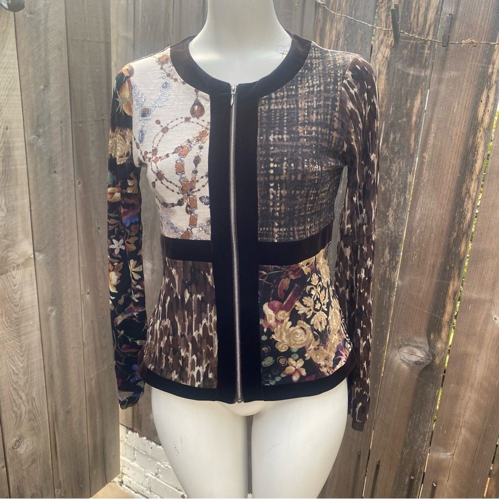 Vintage Y2K Fuzzi Multicolor Patchwork velvet and mesh zip cardigan size large